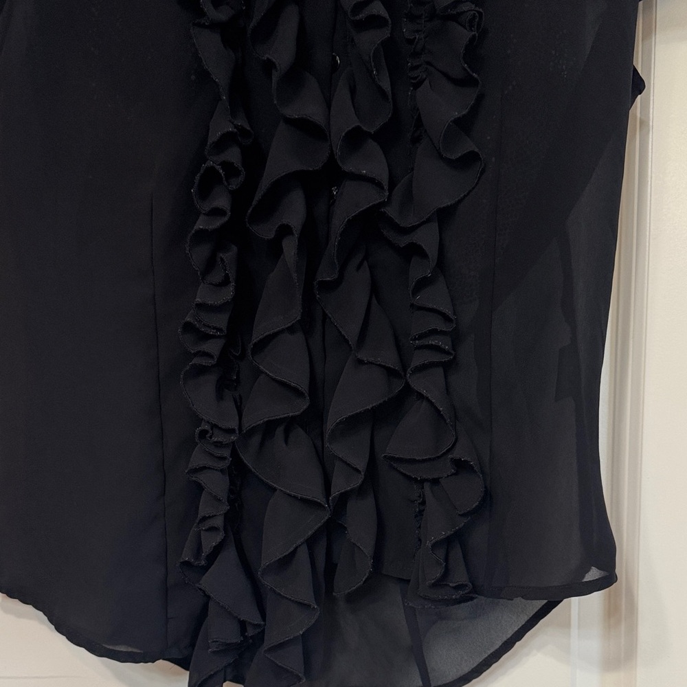 Chic Black Ruffle Front Blouse - Picture 3 of 5
